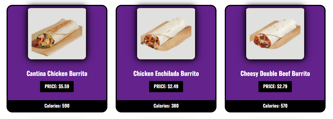 Taco Bell Burrito Menu