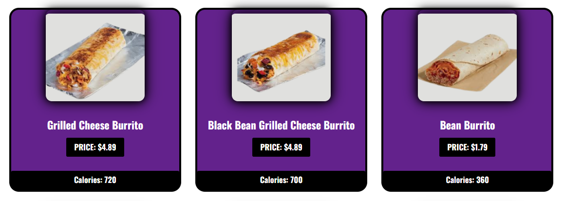 Taco Bell Burrito Menu